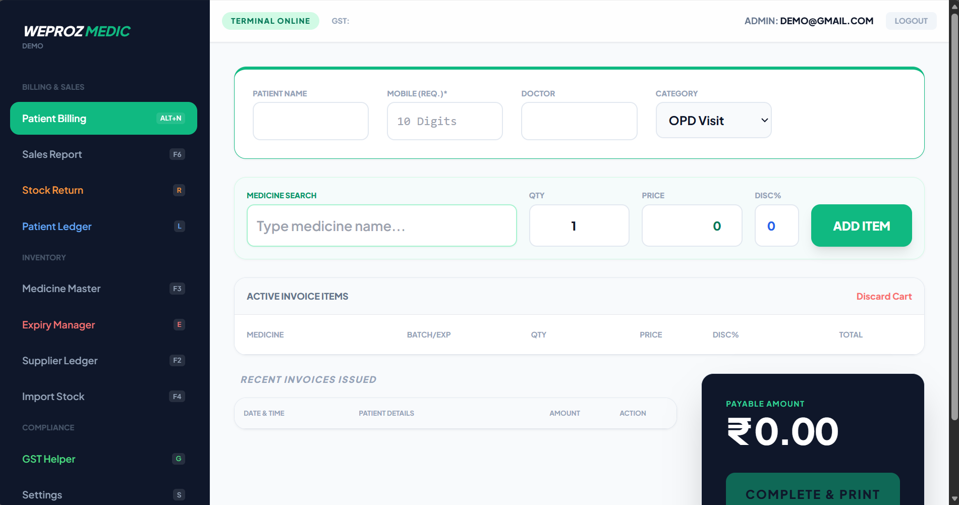 Weproz Medic Pharmacy POS Dashboard
