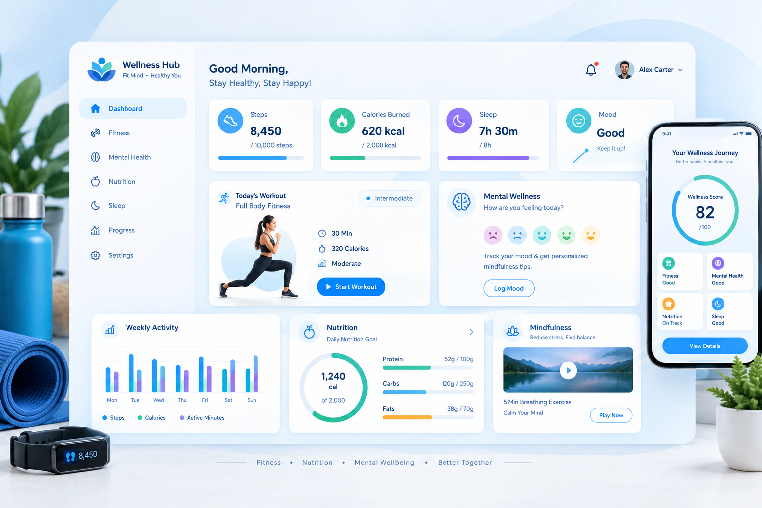 Integrated fitness and mental wellness dashboard